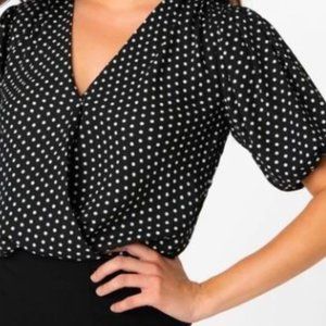 Black and White Polka Dot Front Wrap Bodysuit